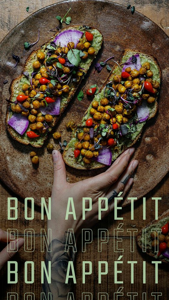 Restaurant business template psd for social media story with "Bon App&eacute;tit"