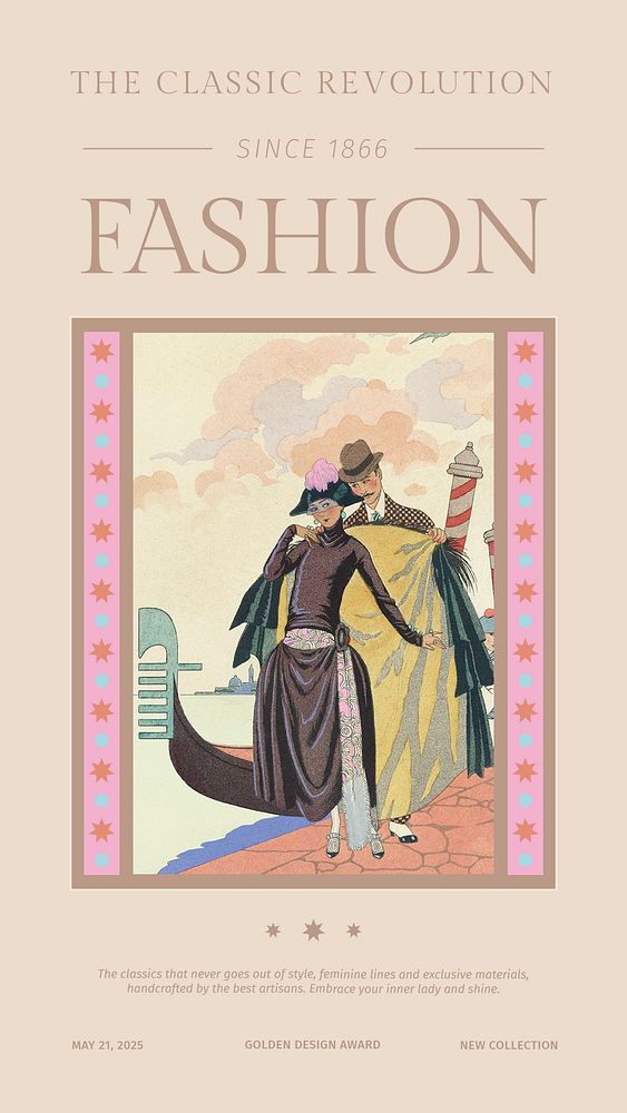 Vintage fashion template psd social media story, remix from artworks by George Barbier