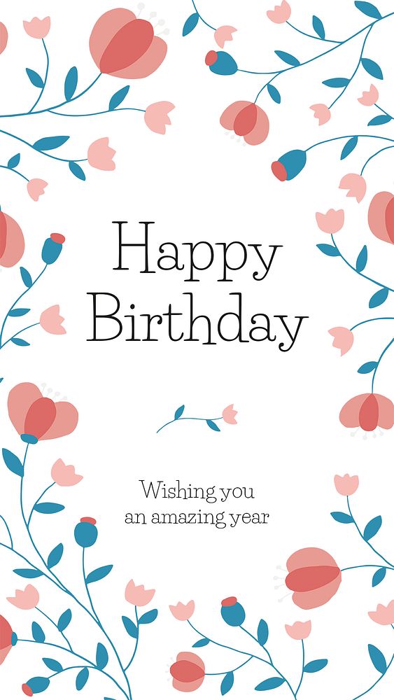 Online birthday greeting template psd with floral frame