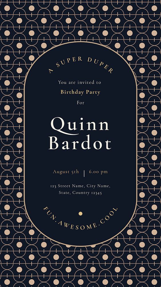 Birthday party invitation template psd with gold art deco style