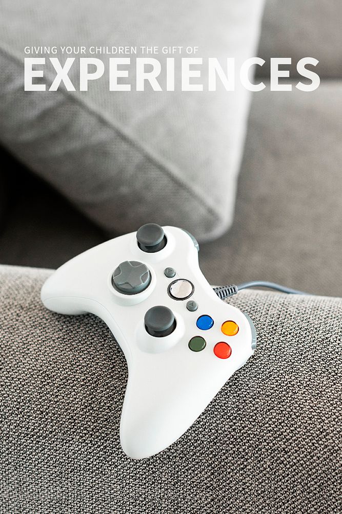 Inspirational social media template psd with game console on the couch