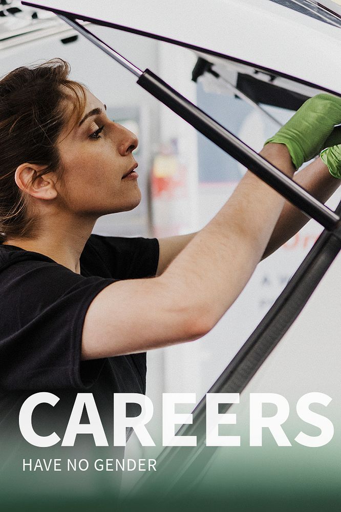 Women empowerment career template psd poster auto mechanic inspirational quote