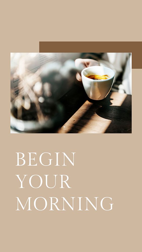 Morning with coffee template psd for social media story begin your morning