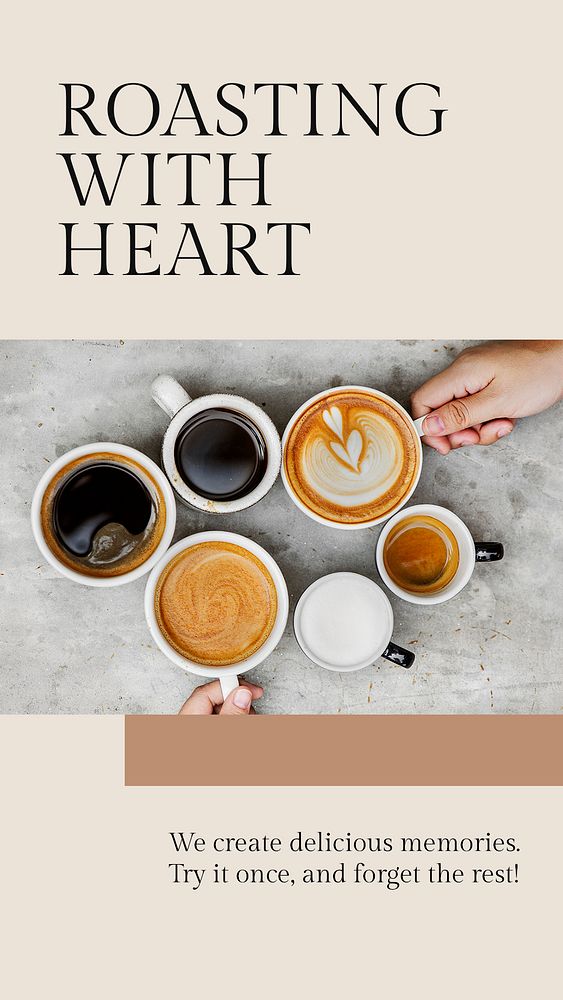 Coffee lover template psd for social media story roasting with heart