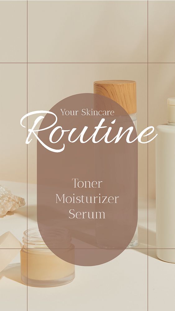 Skincare routine Facebook story template, beige design psd