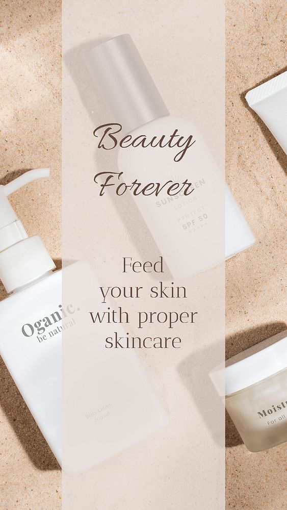 Beauty Instagram story template, self care, pastel beige design psd