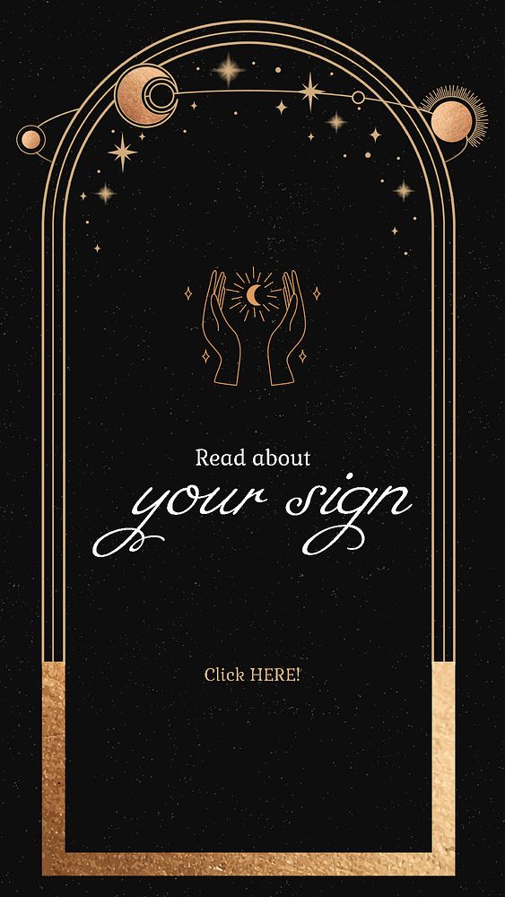 Astrology sign Instagram story template, black and gold celestial design psd
