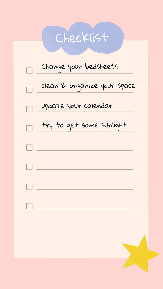 Cute checklist Facebook story template, inspirational self love design psd