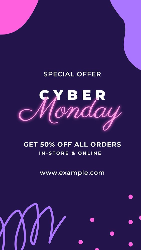 Cyber Monday sale template, neon memphis design vector