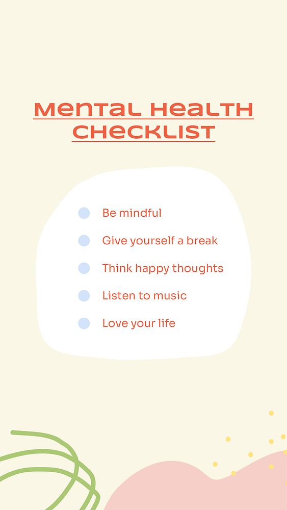 Mental health checklist template, Instagram story, aesthetic design psd