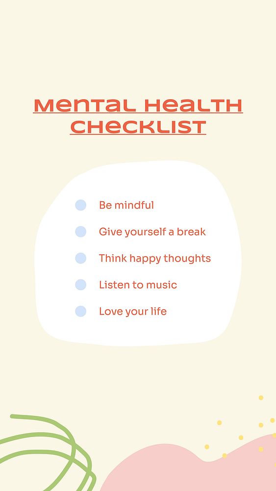 Mental health checklist template, Instagram story, aesthetic design vector