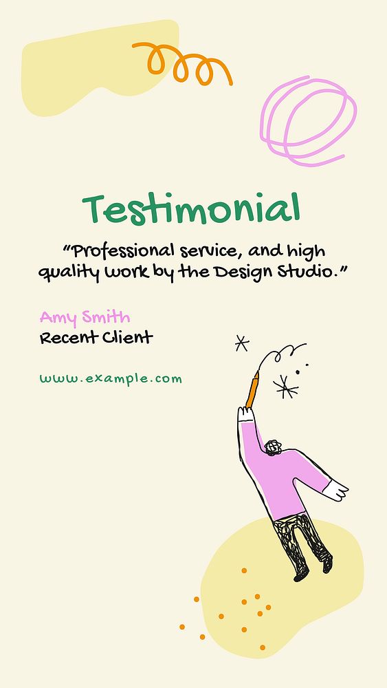 Doodle Instagram story template, testimonial ad in cute design vector