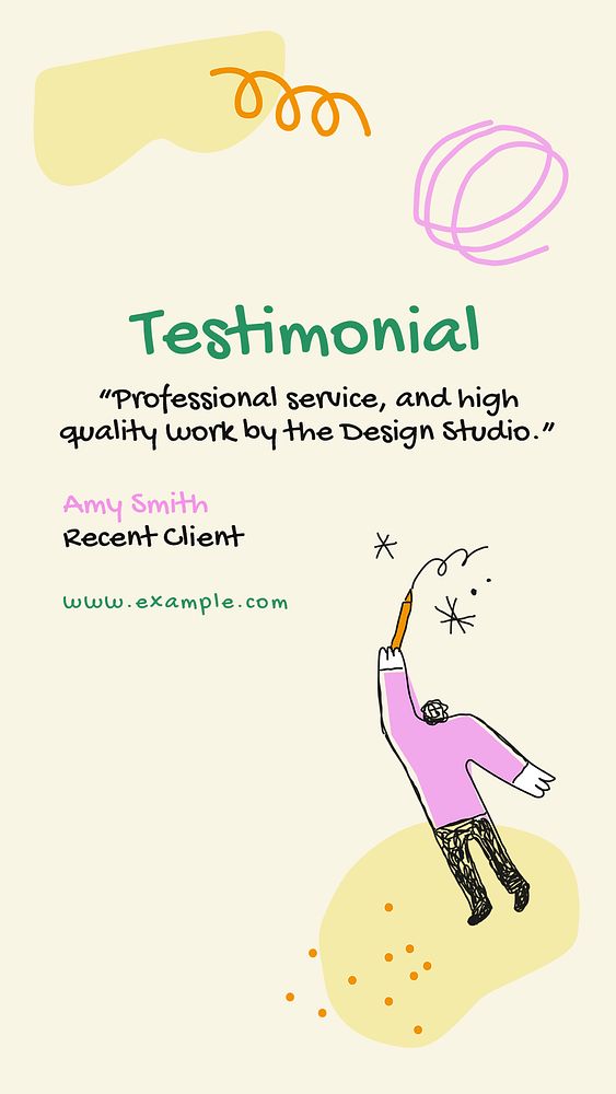 Doodle Instagram story template, testimonial ad in cute design psd
