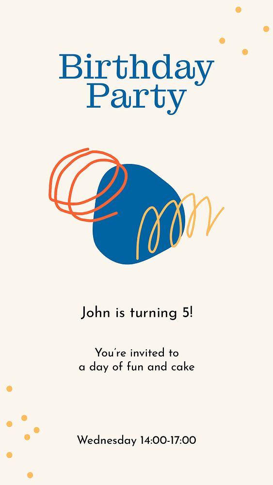 Birthday party invitation template, cute memphis design psd