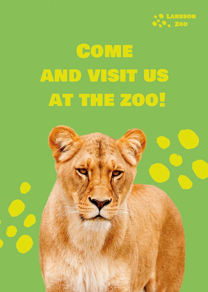 Zoo poster template, female lion design vector