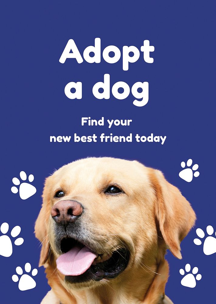 Dog adoption poster template for social media advertisement vector