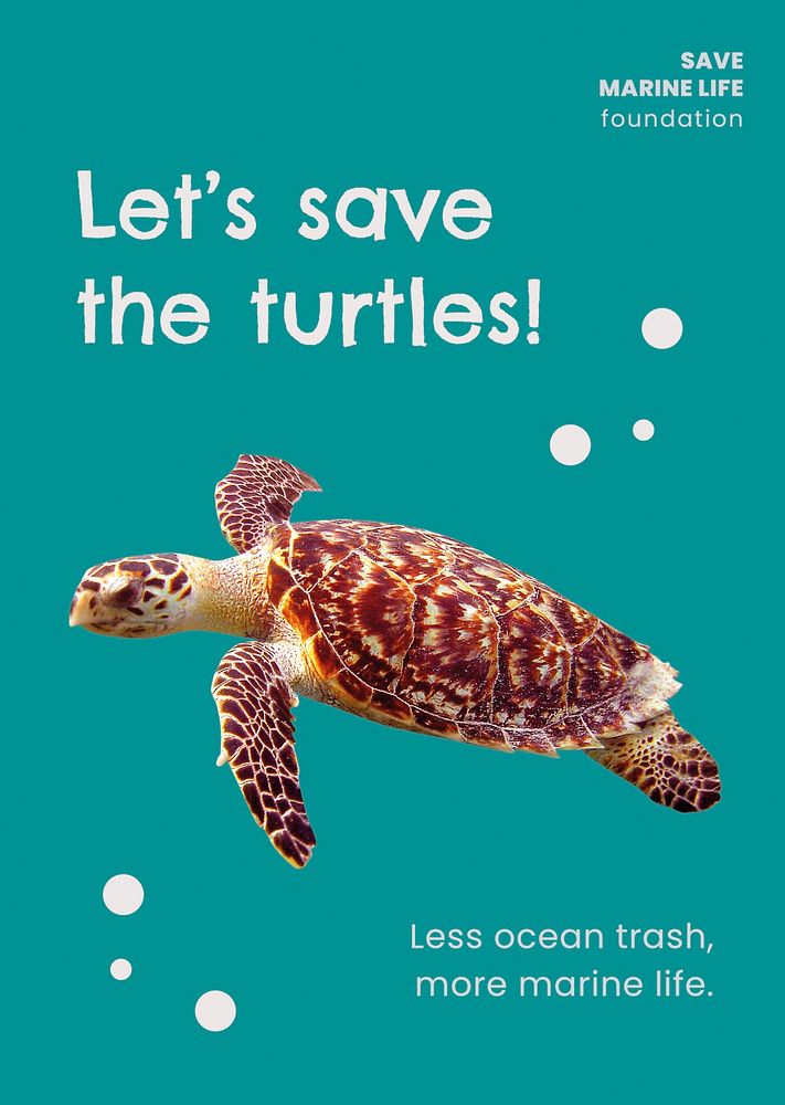 Saving turtle poster template, sea life design vector
