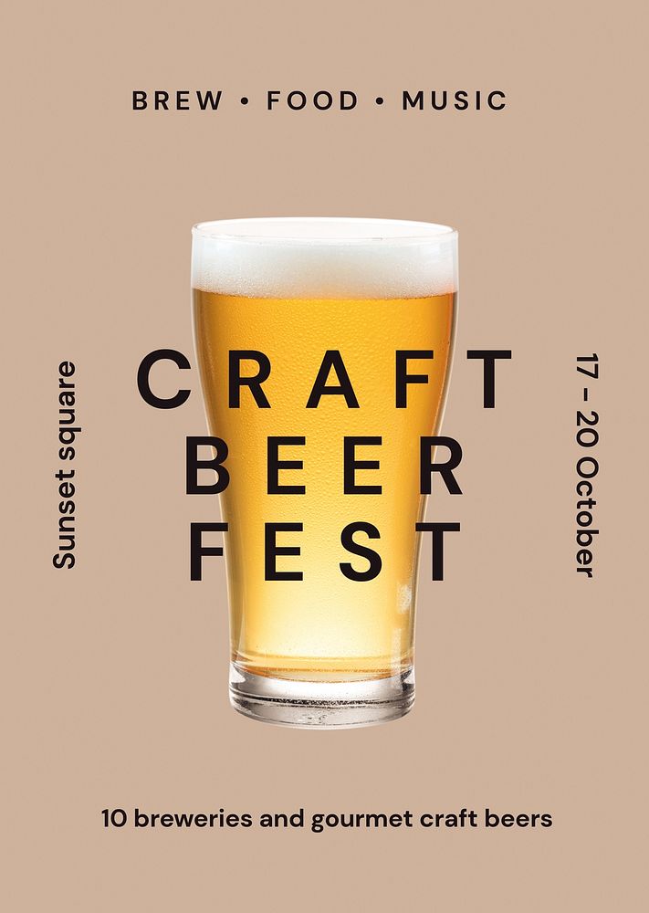 Craft beer fest poster template, beverage design vector