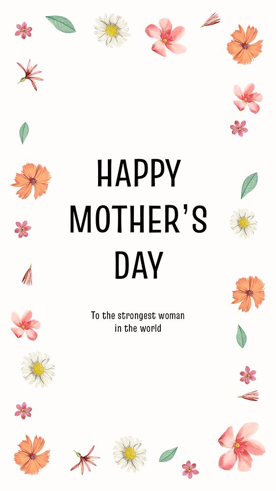 Floral mother's day template, Instagram story greeting psd