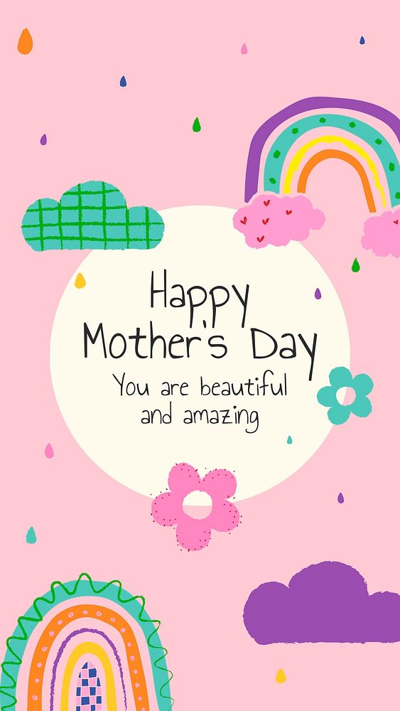 Pink doodle template, Instagram story for mother's day vector