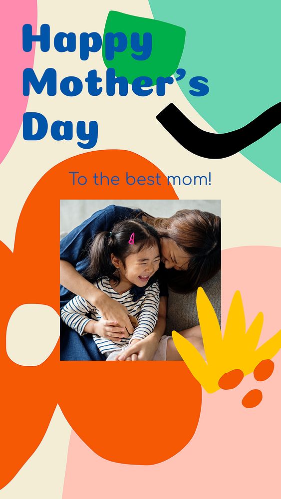 Floral memphis template, mother's day greeting story psd