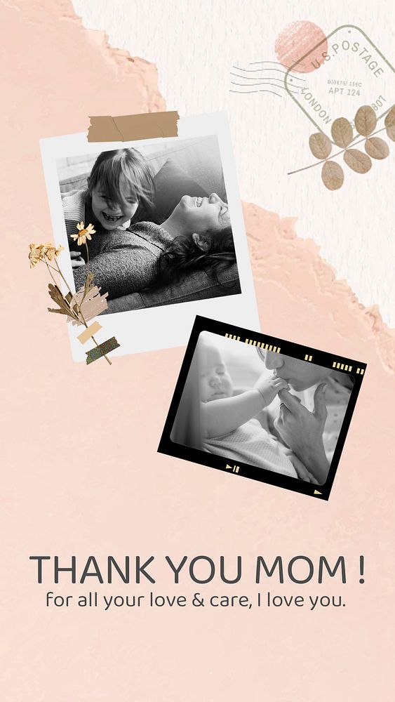 Aesthetic collage template, mother's day greeting story psd