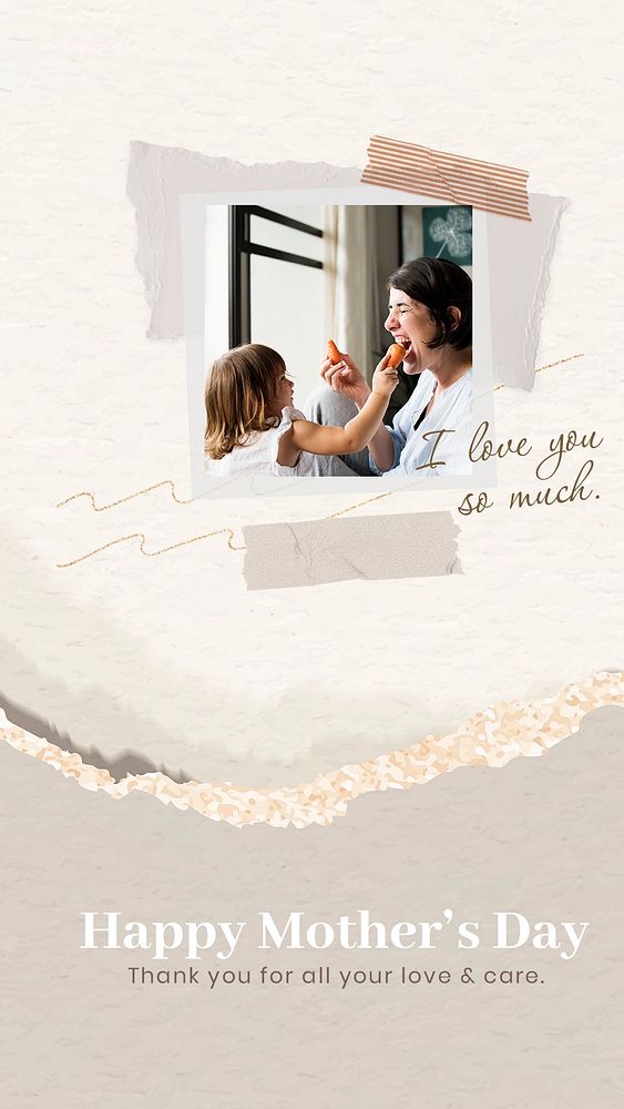 Aesthetic collage template, mother's day greeting story psd