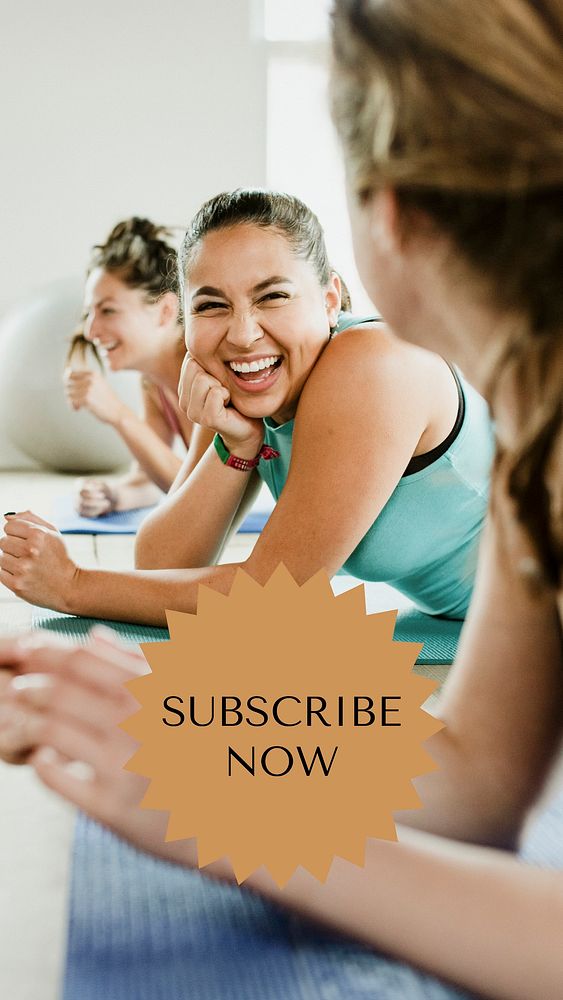Subscribe now Facebook story template, yoga course design vector