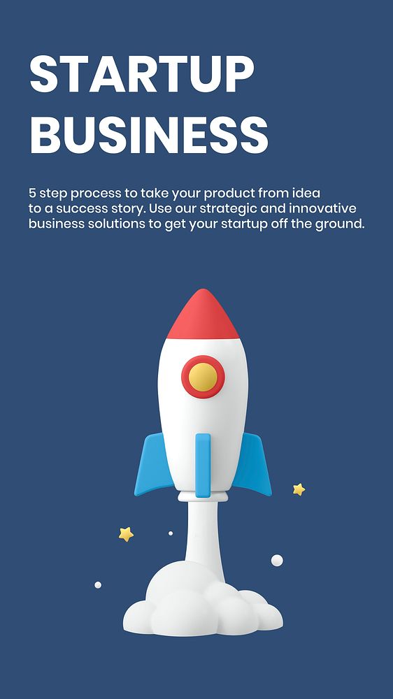 Startup business Instagram story template, 3D rocket illustration vector
