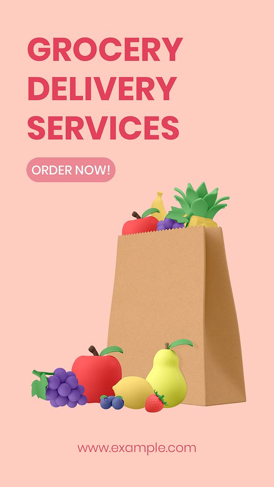 Grocery delivery Facebook story template, editable ecommerce, pastel design psd