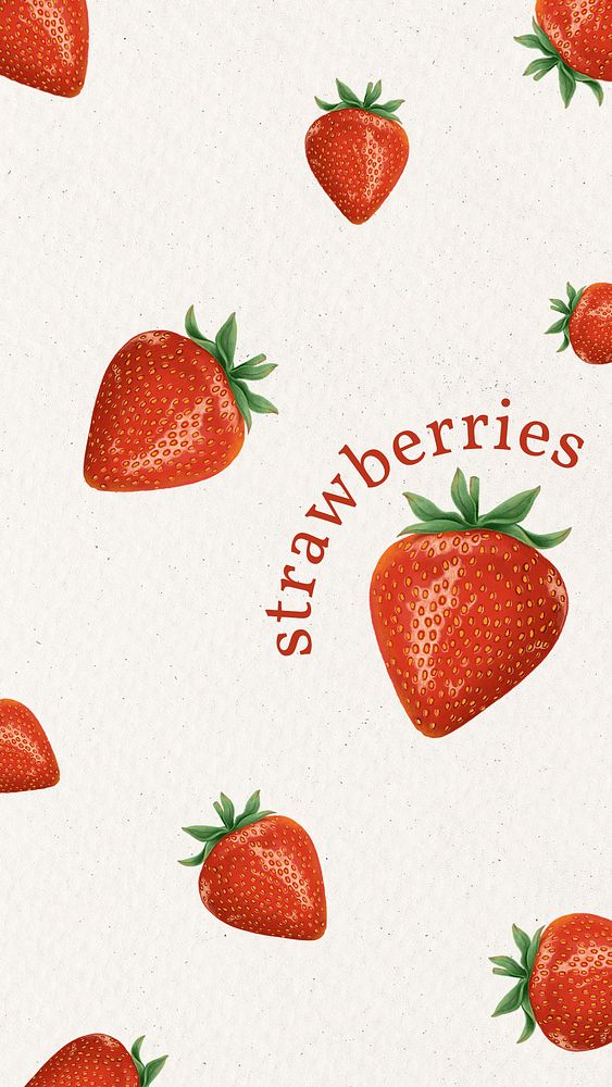 Hand drawn cute strawberry pattern on a mobile background template illustration