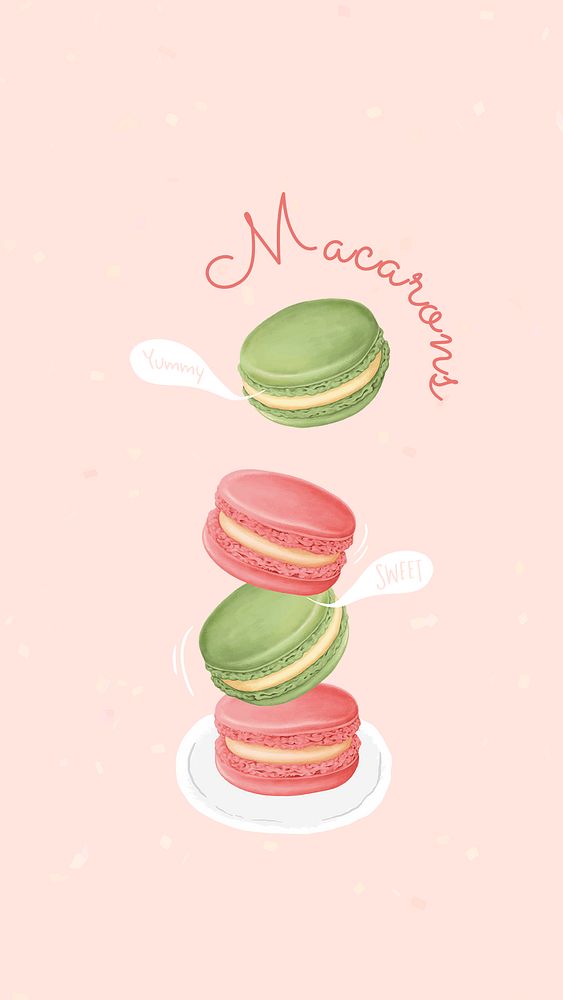 Hand drawn sweet macaron mobile background template illustration