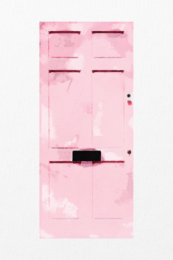 Pink door, watercolor design, home entrance illustration psd