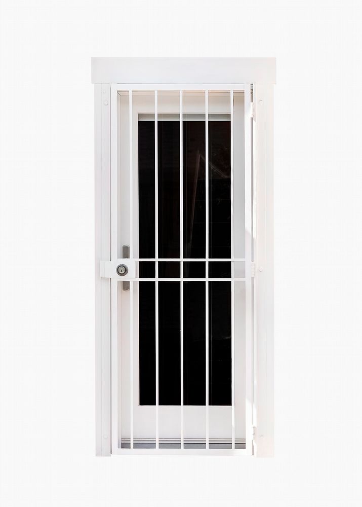 White French door with metal bar, home security design