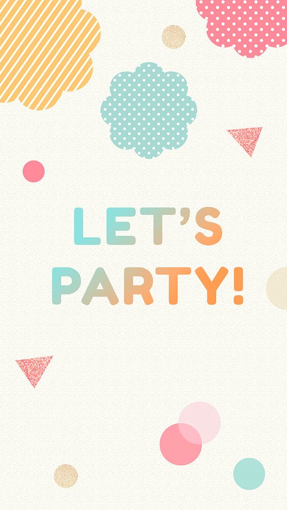 Let&rsquo;s party Instagram story template, cute geometric shapes, colorful design psd