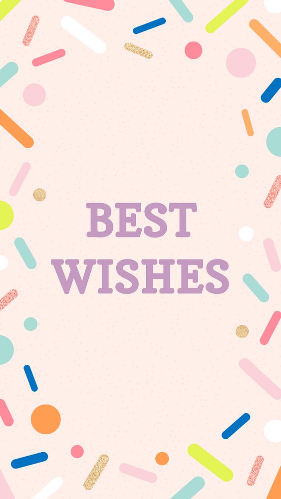 Best wishes Instagram story template, birthday greeting message with colorful sprinkles psd