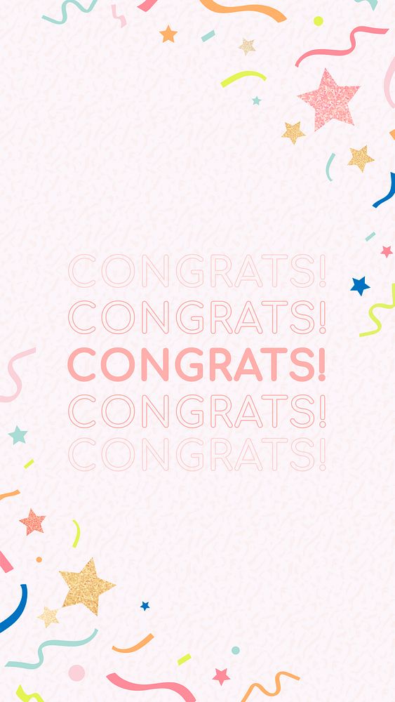Pink congratulations Instagram story template, celebration message with ribbons psd