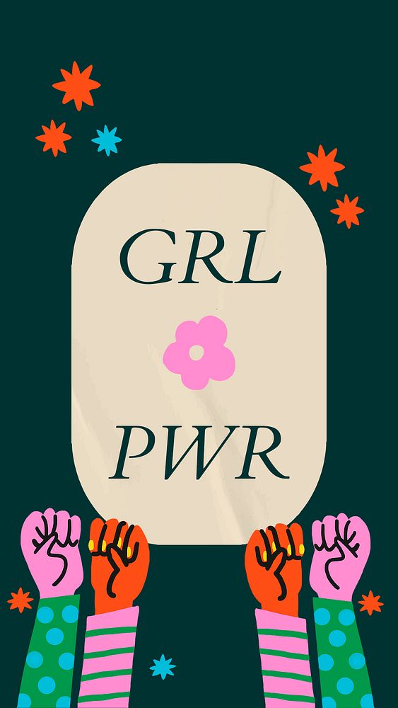 Girl power social media template psd with solidarity raised hands