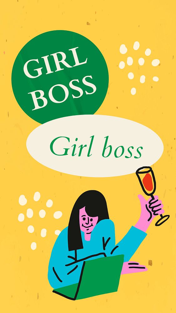 Girl boss illustration, woman character virtual celebration editable psd