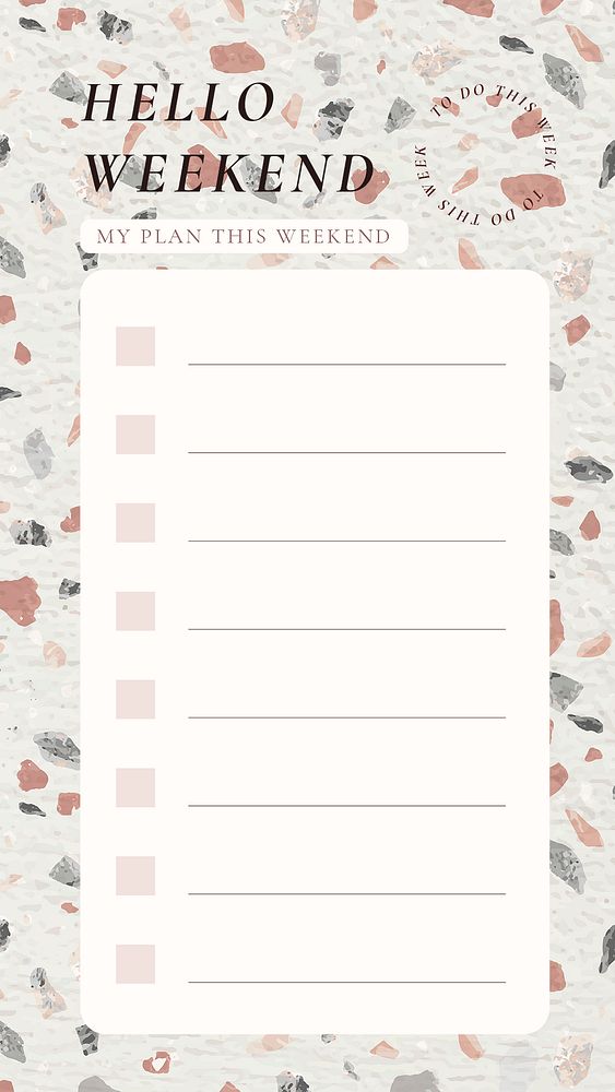 Weekly planner template, terrazzo background, aesthetic Facebook post, psd
