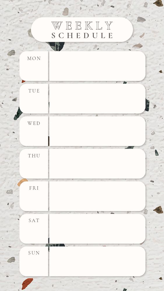 Weekly schedule template, terrazzo background, aesthetic Facebook post, psd