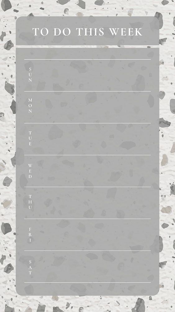 Weekly planner template, terrazzo background, aesthetic social media post, psd
