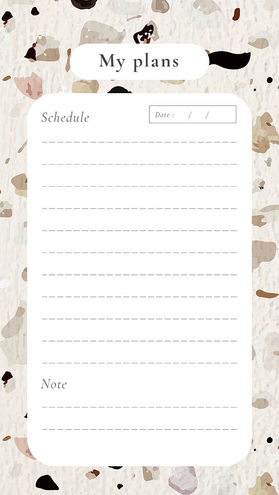 My plans template, terrazzo background, aesthetic social media post, psd