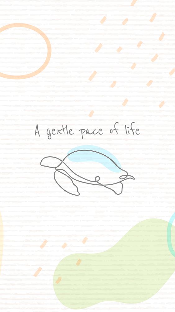 Memphis turtle iPhone wallpaper template, a gentle pace of life quote psd