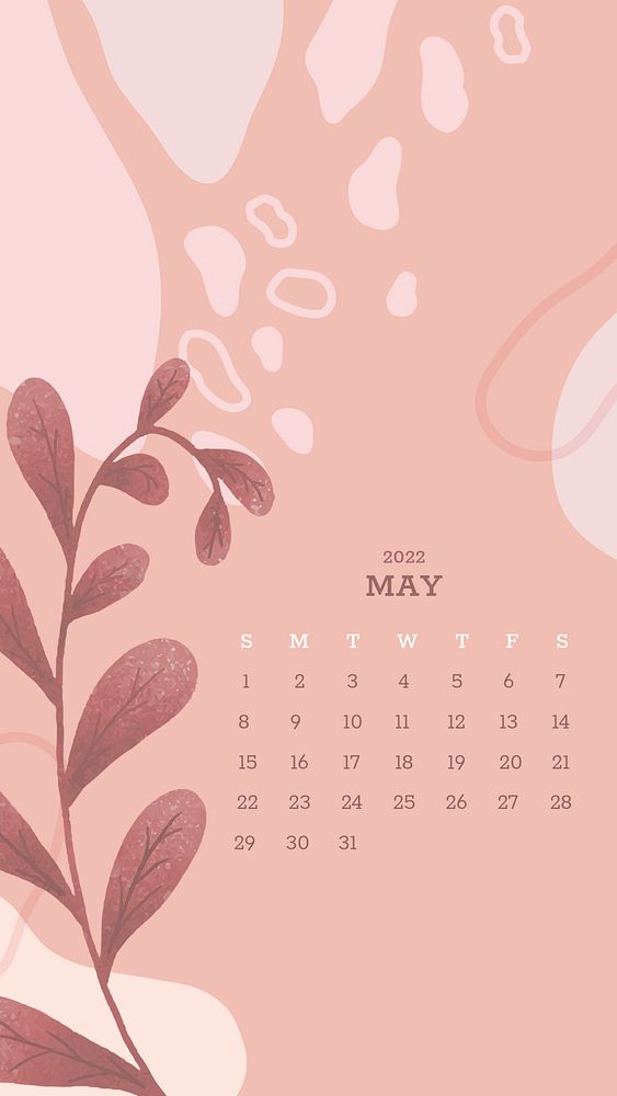 Botanical abstract May monthly calendar iPhone wallpaper psd