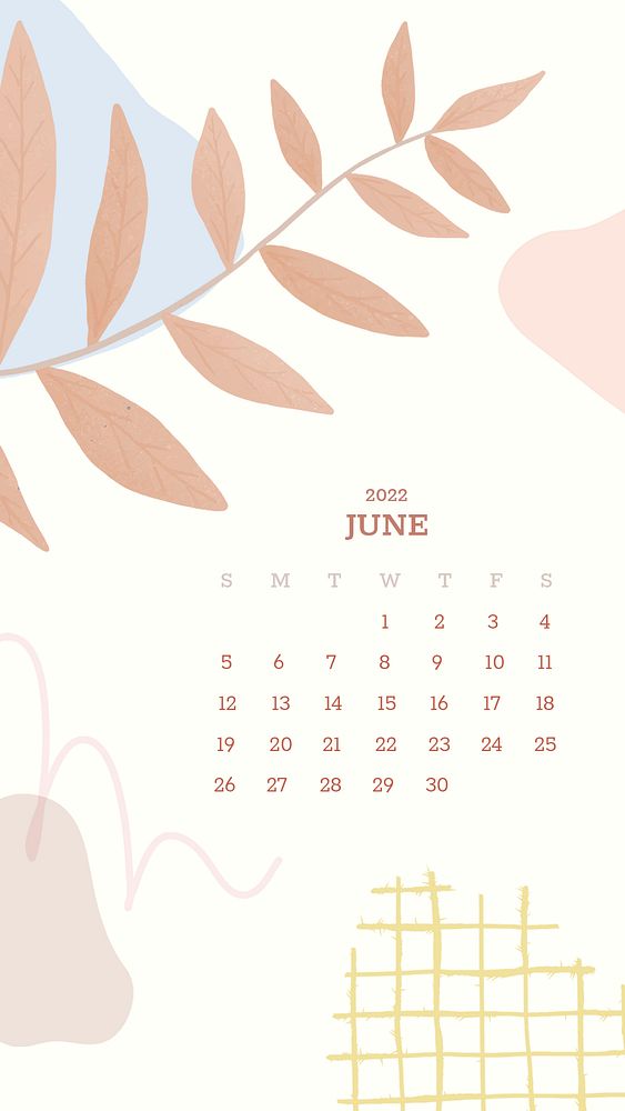 Botanical abstract June monthly calendar iPhone wallpaper psd
