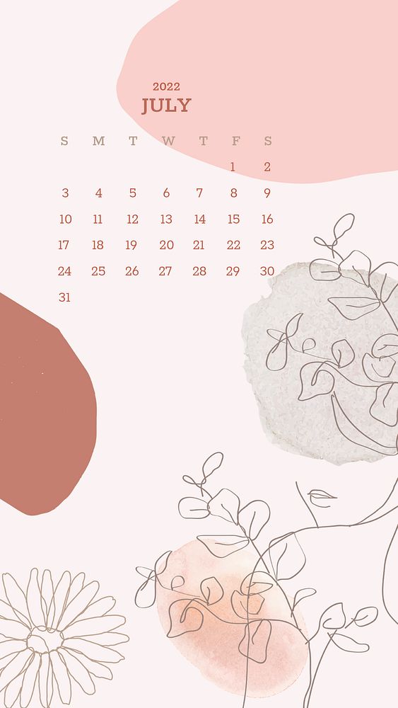 Flower & woman abstract July monthly calendar iPhone wallpaper psd