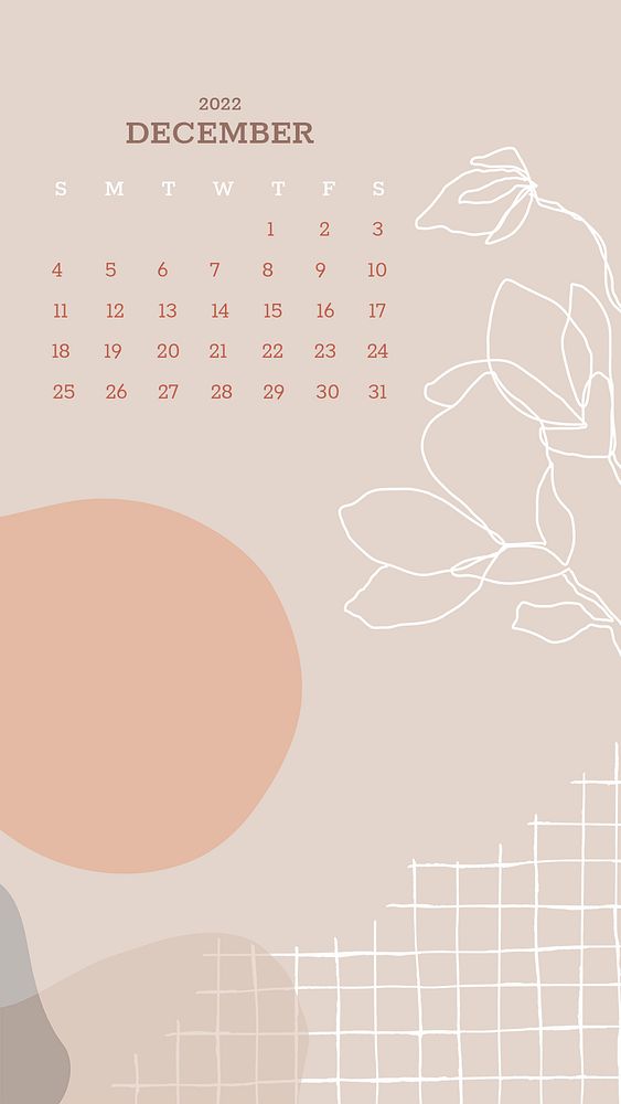 Flower abstract December monthly calendar iPhone wallpaper psd