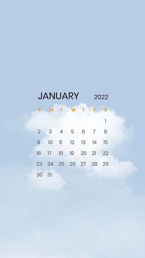 Cloud abstract January monthly calendar iPhone wallpaper psd