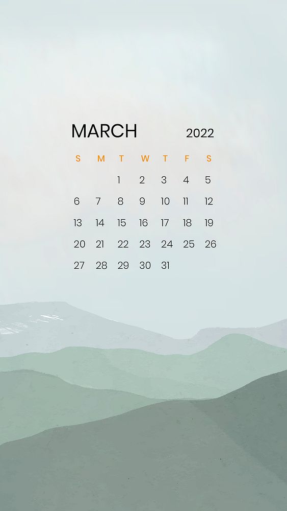 Mountain abstract March monthly calendar iPhone wallpaper psd